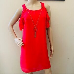 BCX Vibrant Red Ruffle Mini Dress with Attached Jewelry Accent